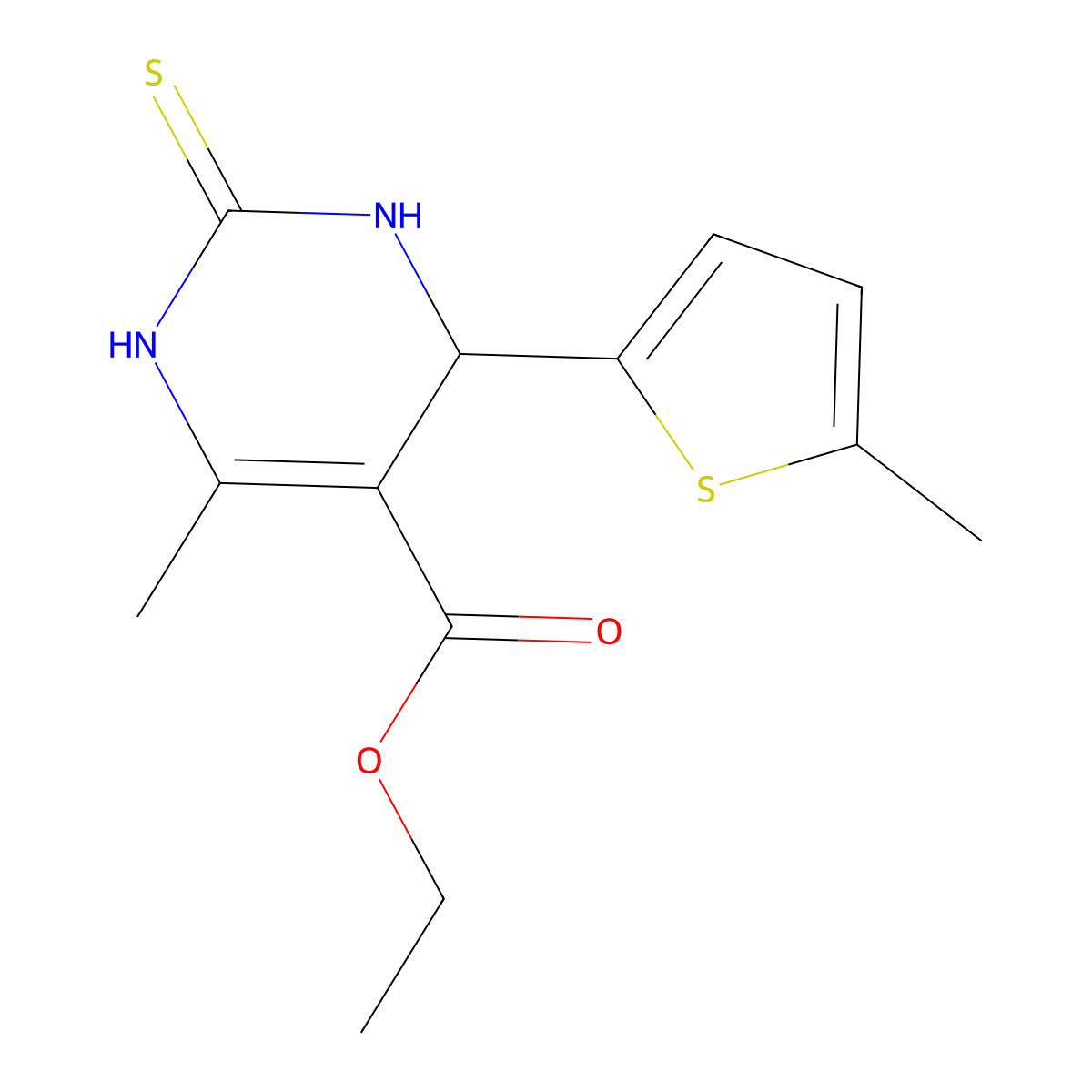 ethyl 6-methyl-4-(5-methylthiophen-2-yl)-2-sulfanylidene-3,4-dihydro-1H-pyrimidine-5-carboxylate molecular structure, CAS 486993-61-7