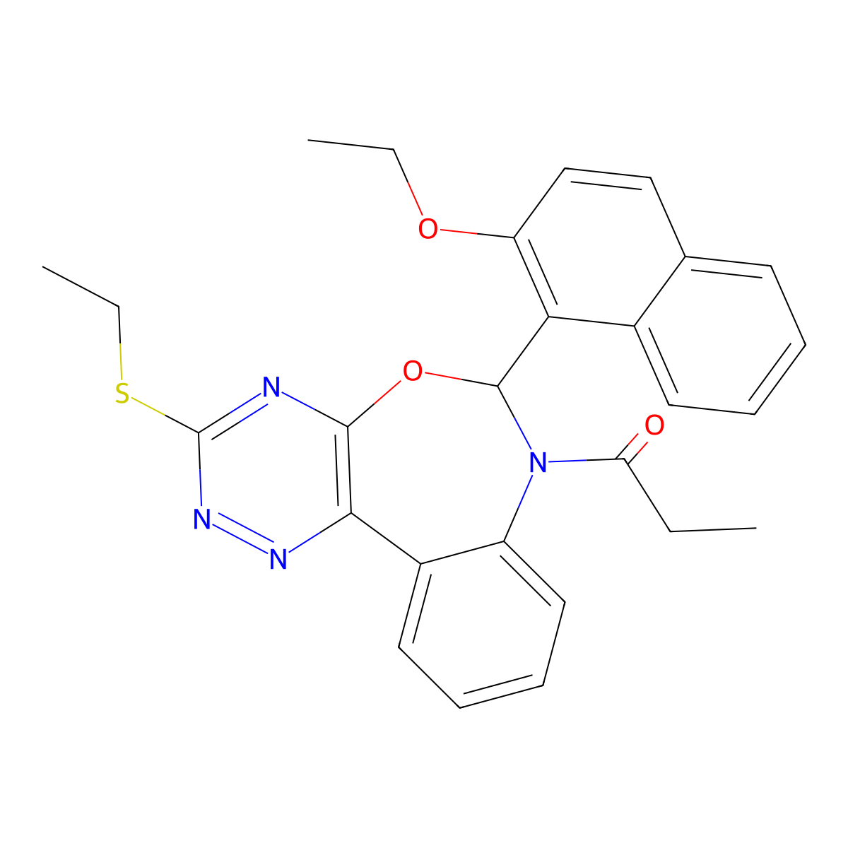 6-(2-Ethoxy-1-naphthyl)-3-(ethylsulfanyl)-7-propionyl-6,7-dihydro[1,2,4]triazino[5,6-d][3,1]benzoxazepine molecular structure, CAS 486994-30-3
