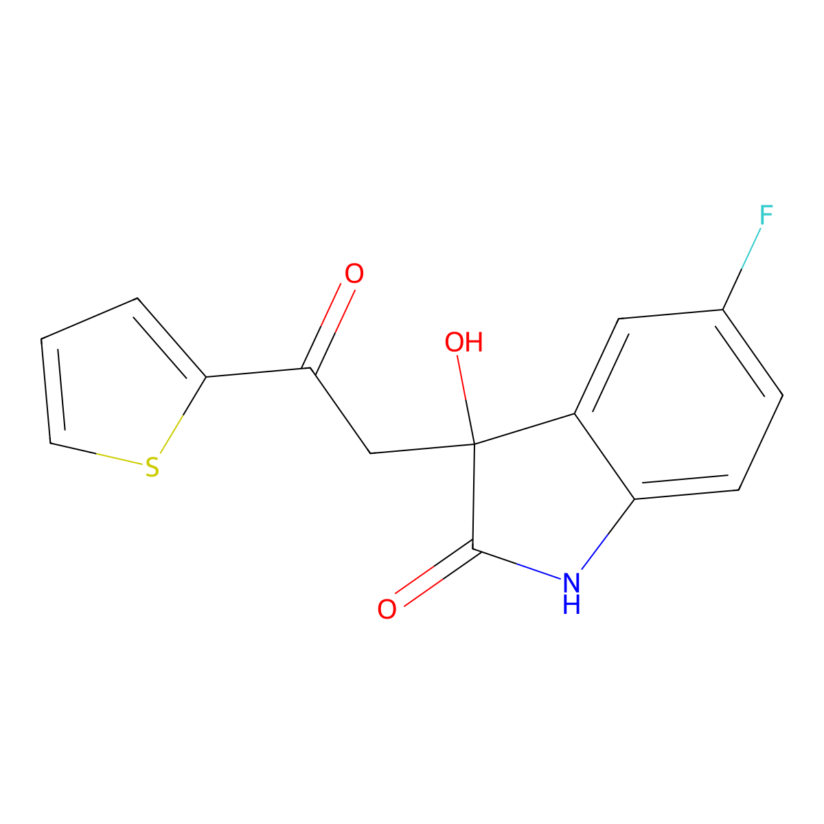 5-fluoro-3-hydroxy-3-(2-oxo-2-thiophen-2-ylethyl)-1H-indol-2-one molecular structure, CAS 486994-39-2