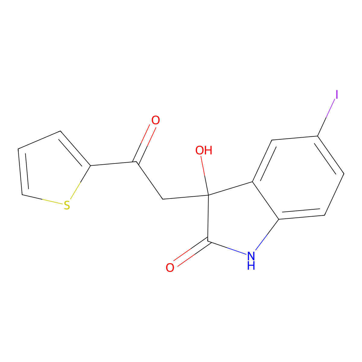 3-hydroxy-5-iodo-3-(2-oxo-2-thiophen-2-ylethyl)-1H-indol-2-one molecular structure, CAS 486994-42-7
