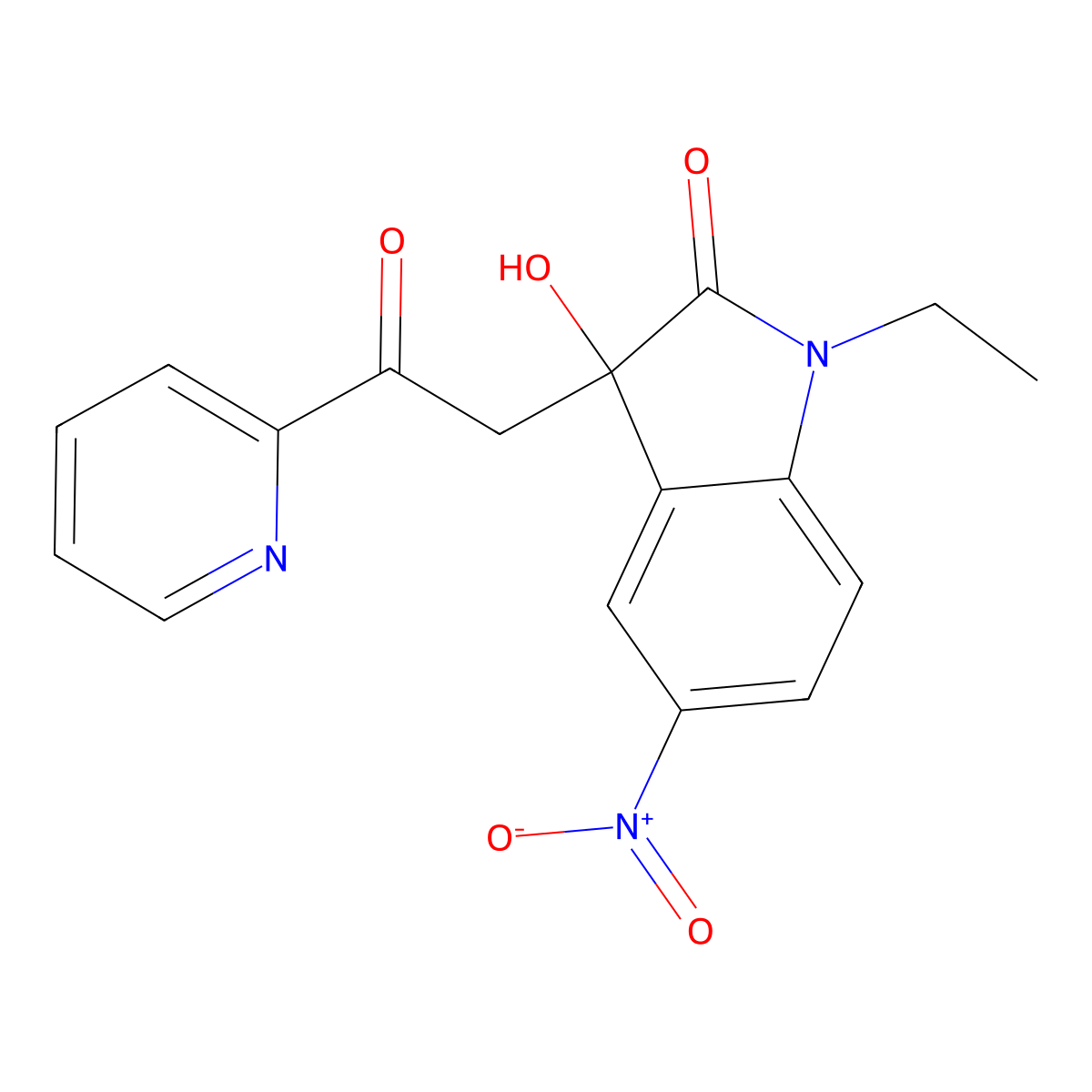 1-Ethyl-3-hydroxy-5-nitro-3-(2-oxo-2-pyridin-2-ylethyl)indol-2-one molecular structure, CAS 486994-64-3