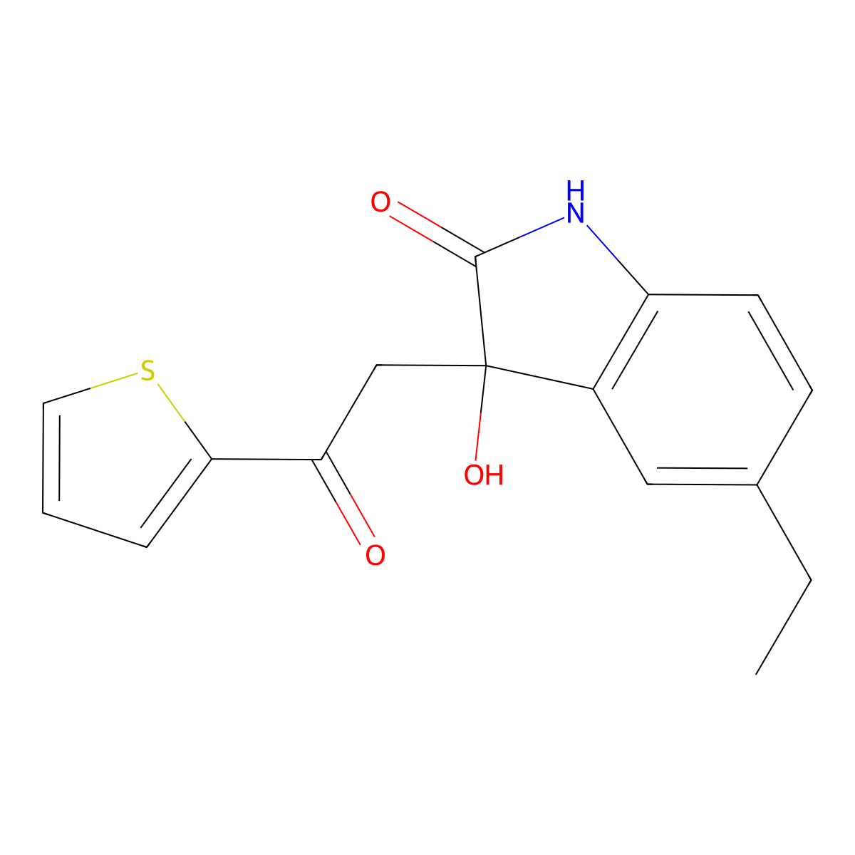 5-ethyl-3-hydroxy-3-(2-oxo-2-thiophen-2-ylethyl)-1H-indol-2-one molecular structure, CAS 486994-74-5