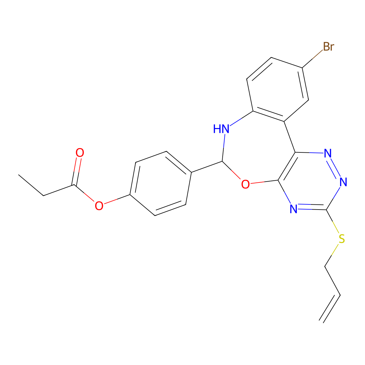 4-[3-(Allylsulfanyl)-10-bromo-6,7-dihydro[1,2,4]triazino[5,6-d][3,1]benzoxazepin-6-yl]phenyl propionate molecular structure, CAS 486995-71-5