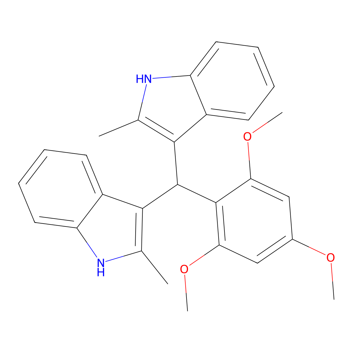 2-methyl-3-[(2-methyl-1H-indol-3-yl)(2,4,6-trimethoxyphenyl)methyl]-1H-indole molecular structure, CAS 486995-81-7