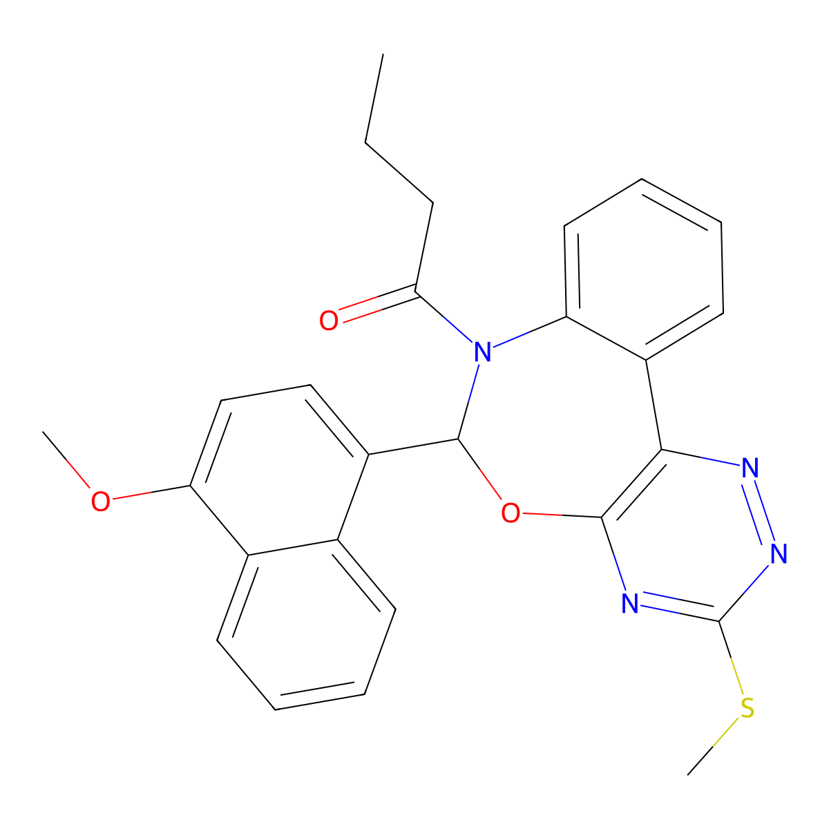 1-[6-(4-methoxynaphthalen-1-yl)-3-methylsulfanyl-6H-[1,2,4]triazino[5,6-d][3,1]benzoxazepin-7-yl]butan-1-one molecular structure, CAS 486995-84-0