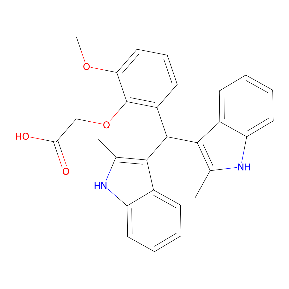 {2-[bis(2-methyl-1H-indol-3-yl)methyl]-6-methoxyphenoxy}acetic acid molecular structure, CAS 486995-89-5