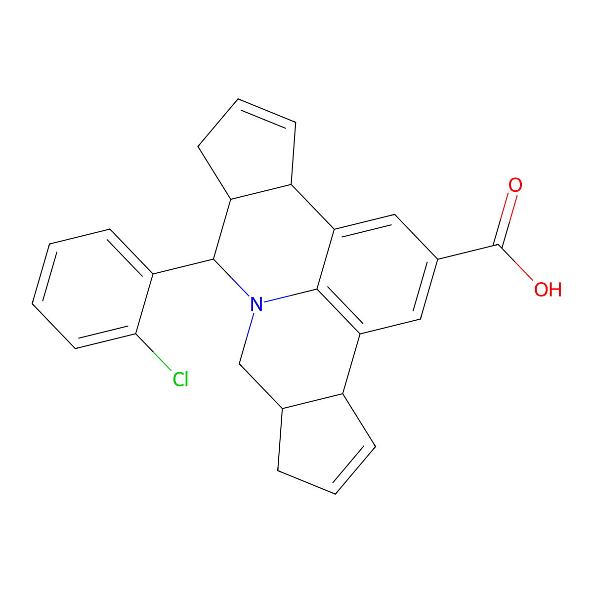 7-(2-Chlorophenyl)-3b,6,6a,7,9,9a,10,12a-octahydrocyclopenta[4,5]pyrido[3,2,1-ij]cyclopenta[c]quinoline-2-carboxylic acid molecular structure, CAS 487001-04-7