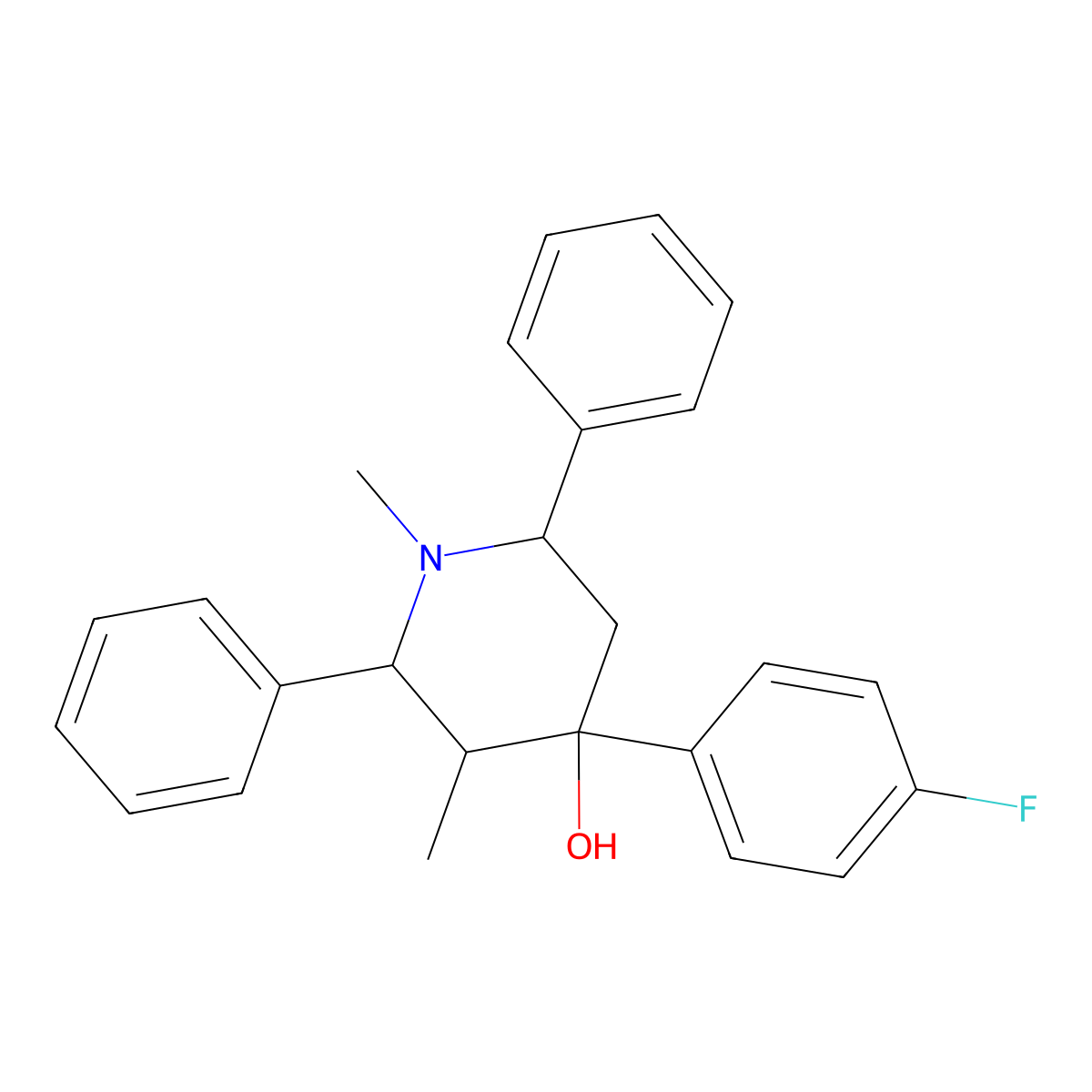4-(4-Fluorophenyl)-1,3-dimethyl-2,6-diphenylpiperidin-4-ol molecular structure, CAS 487001-08-1