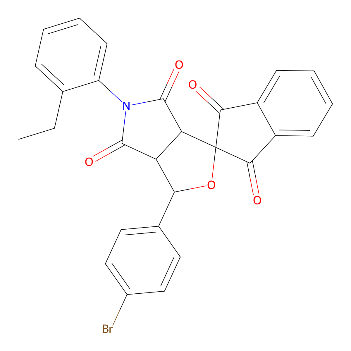 1-(4-bromophenyl)-5-(2-ethylphenyl)spiro[3a,6a-dihydro-1H-furo[3,4-c]pyrrole-3,2'-indene]-1',3',4,6-tetrone molecular structure, CAS 487001-44-5