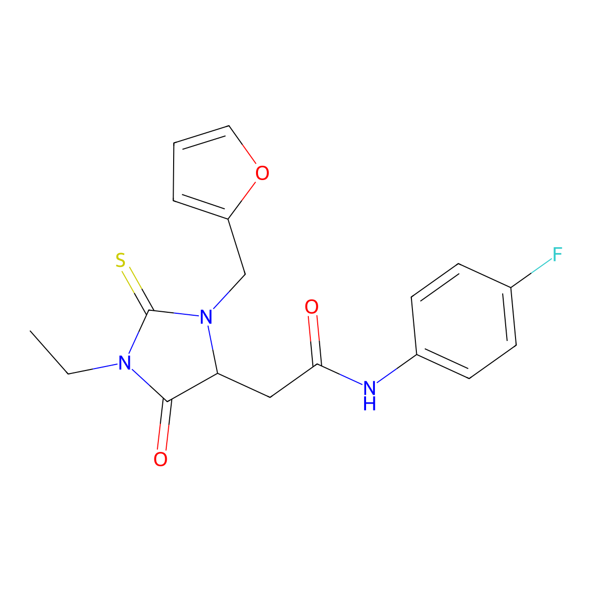 2-[1-ethyl-3-(furan-2-ylmethyl)-5-oxo-2-sulfanylideneimidazolidin-4-yl]-N-(4-fluorophenyl)acetamide molecular structure, CAS 487001-66-1