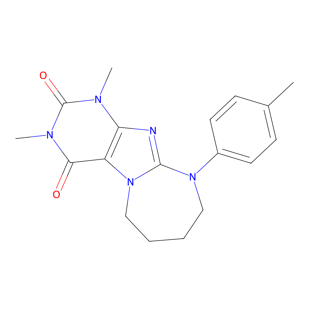 1,3-Dimethyl-10-(4-methylphenyl)-6,7,8,9-tetrahydropurino[7,8-a][1,3]diazepine-2,4-dione molecular structure, CAS 487007-04-5