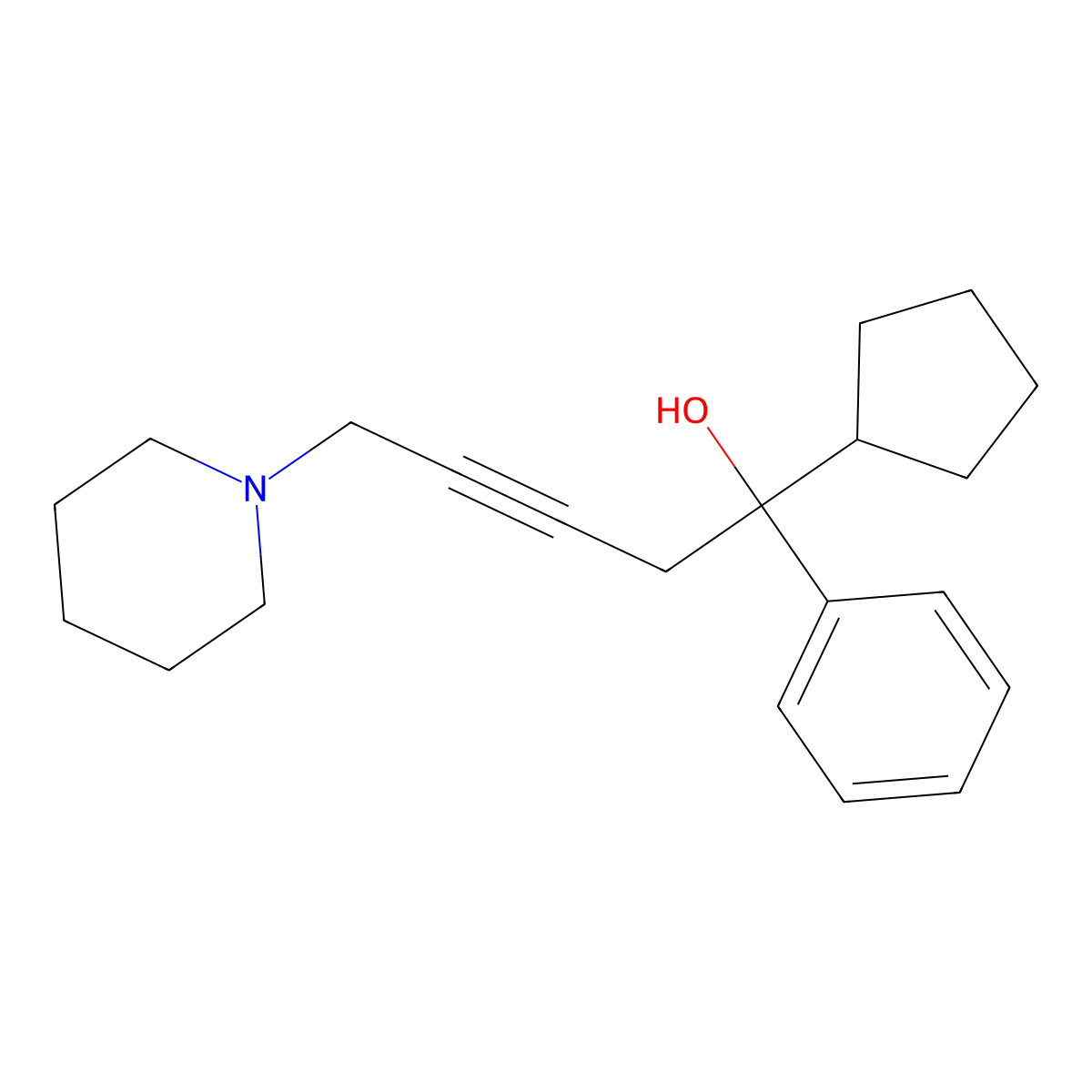 1-Cyclopentyl-1-phenyl-5-(piperidin-1-yl)pent-3-yn-1-ol molecular structure, CAS 487007-10-3