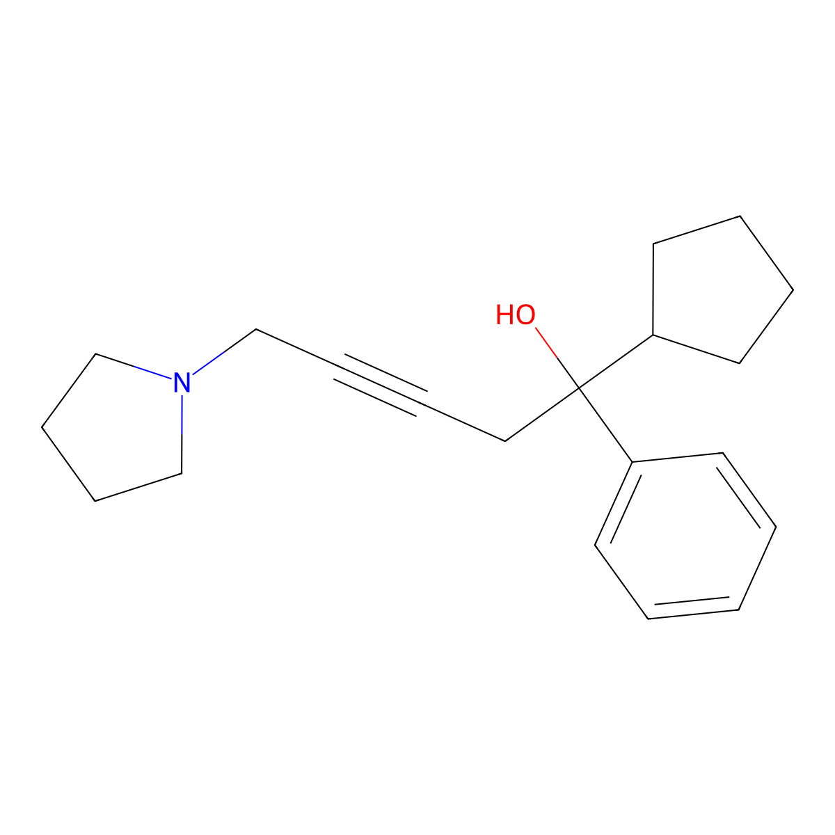 1-Cyclopentyl-1-phenyl-5-(pyrrolidin-1-yl)pent-3-yn-1-ol molecular structure, CAS 487007-74-9