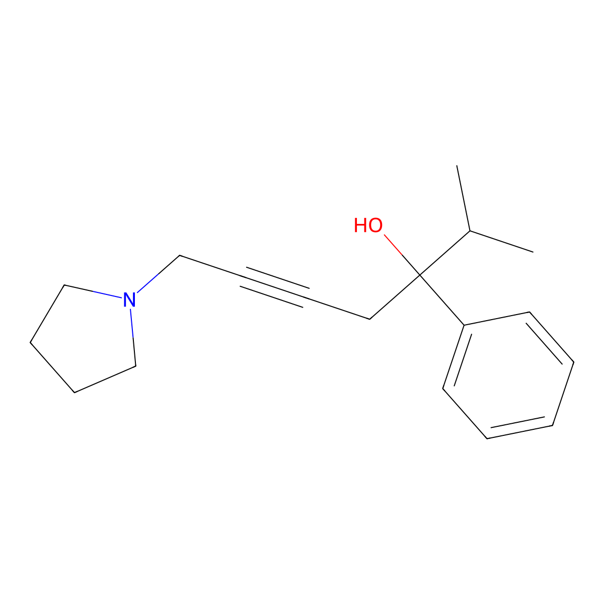 2-Methyl-3-phenyl-7-pyrrolidin-1-ylhept-5-yn-3-ol molecular structure, CAS 487007-75-0
