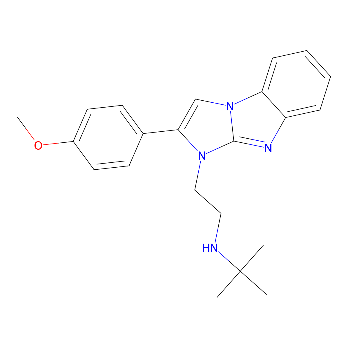 N-[2-[2-(4-methoxyphenyl)imidazo[1,2-a]benzimidazol-3-yl]ethyl]-2-methylpropan-2-amine molecular structure, CAS 487013-04-7