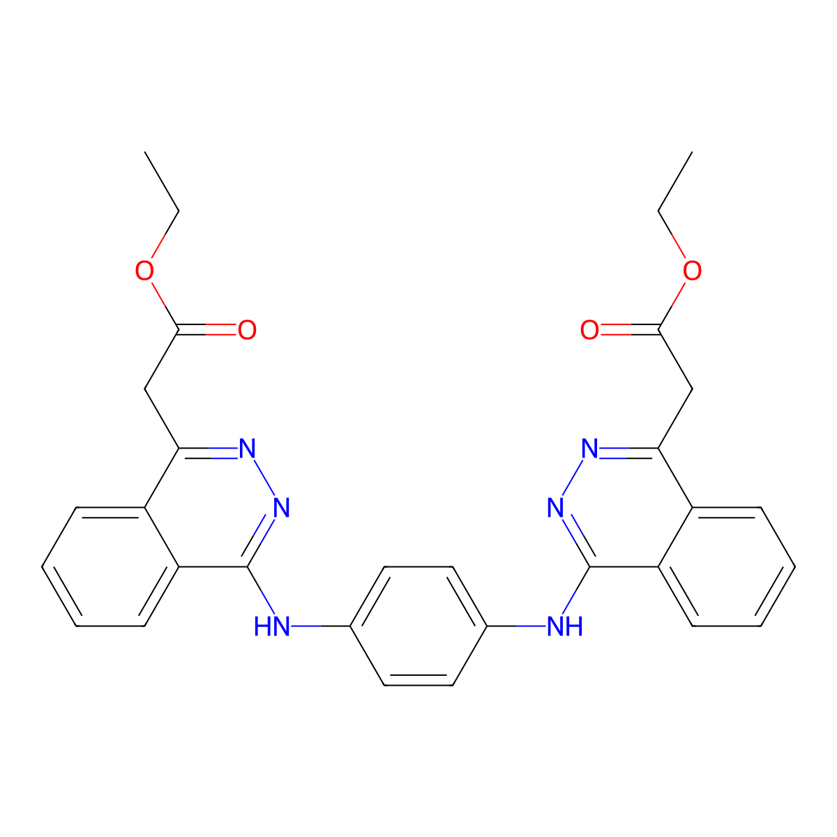 Diethyl 2,2'-(4,4'-(1,4-phenylenebis(azanediyl))bis(phthalazine-4,1-diyl))diacetate molecular structure, CAS 487013-05-8
