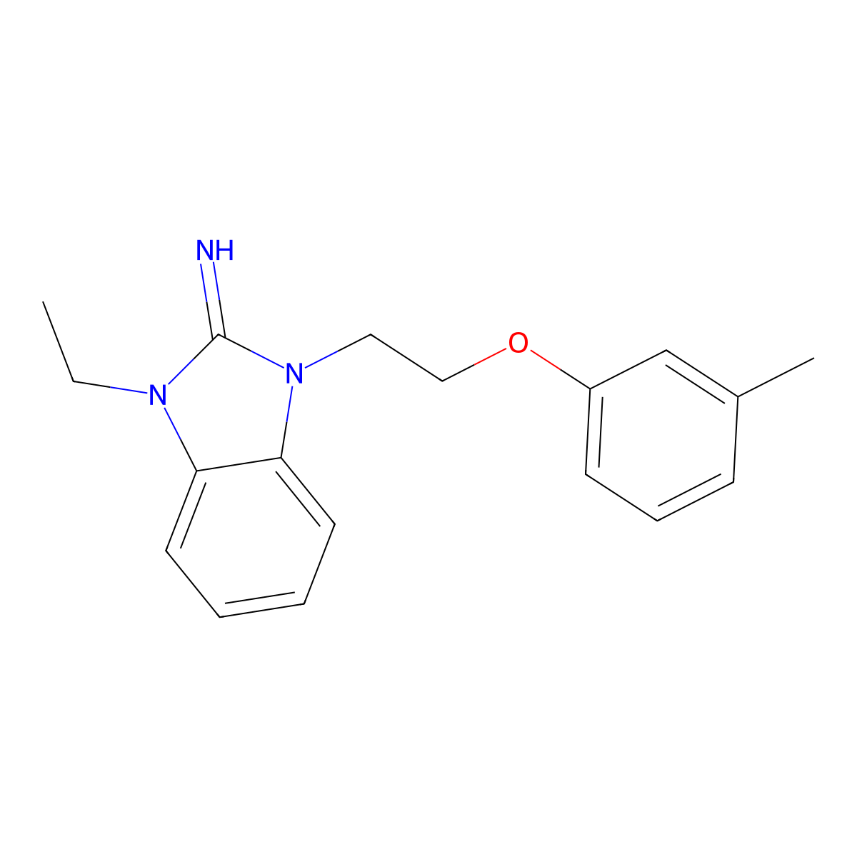 1-ethyl-3-[2-(3-methylphenoxy)ethyl]-1,3-dihydro-2H-benzimidazol-2-imine molecular structure, CAS 487014-83-5