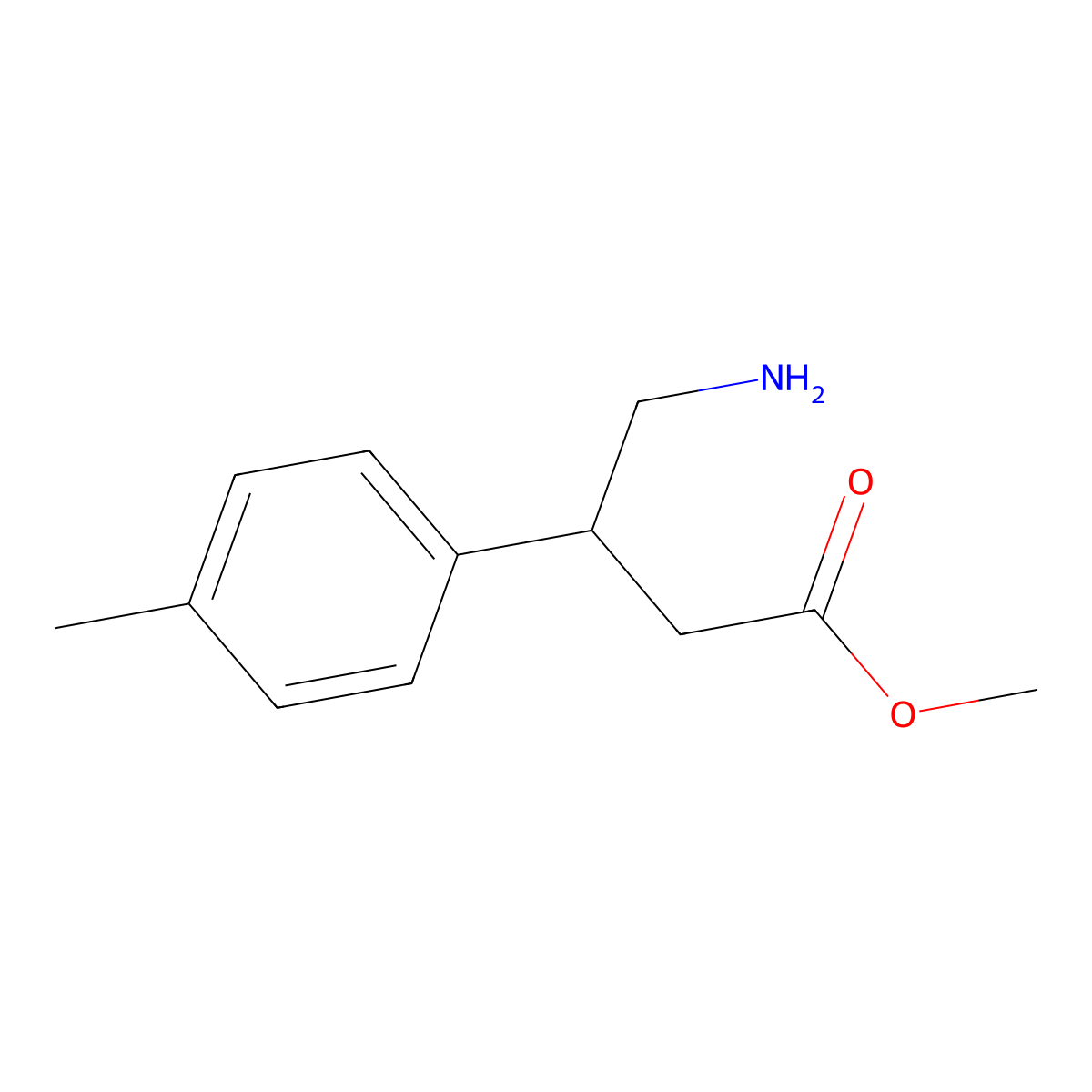 Methyl 4-amino-3-(4-methylphenyl)butanoate molecular structure, CAS 487017-62-9
