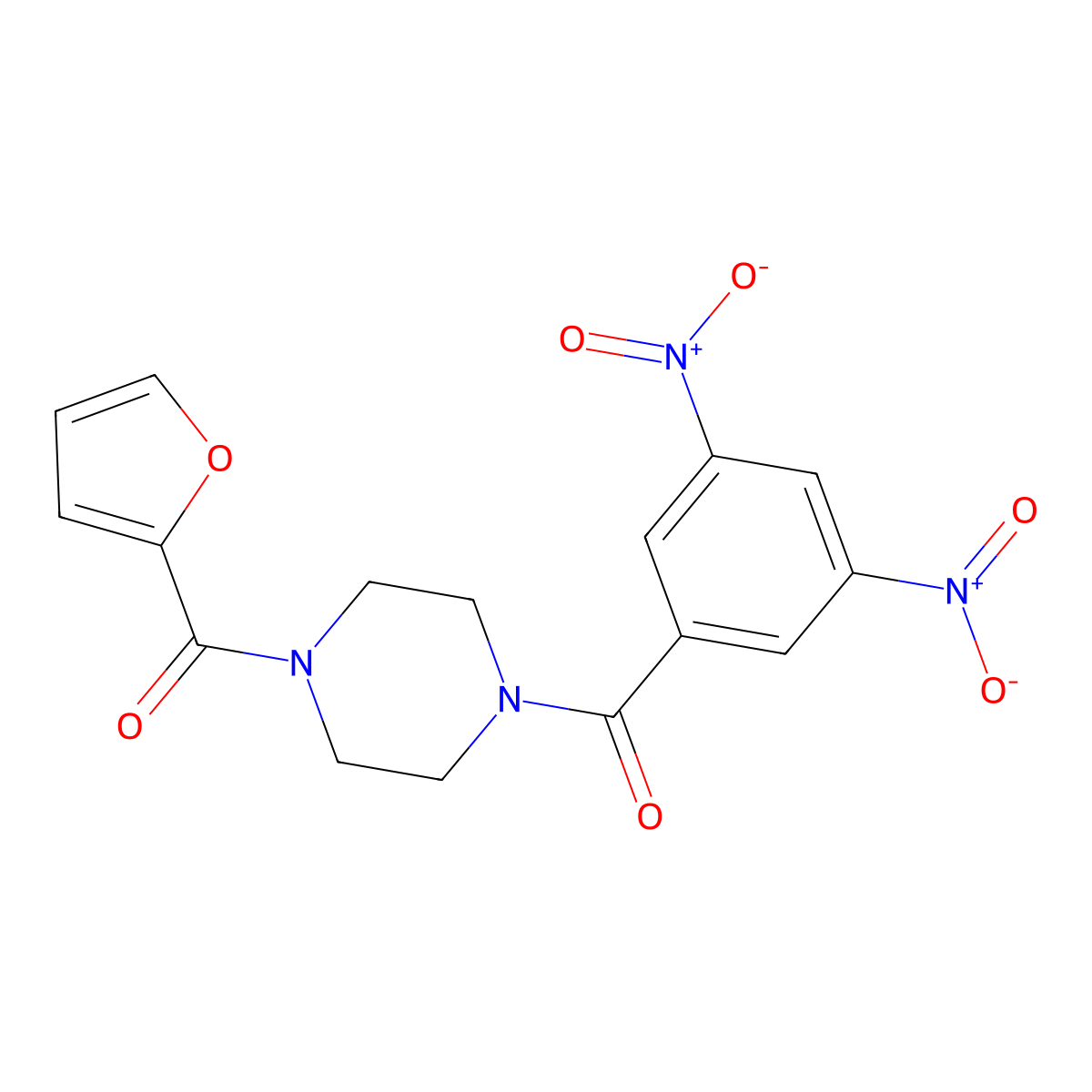 (4-(3,5-Dinitrobenzoyl)piperazin-1-yl)(furan-2-yl)methanone molecular structure, CAS 487018-63-3