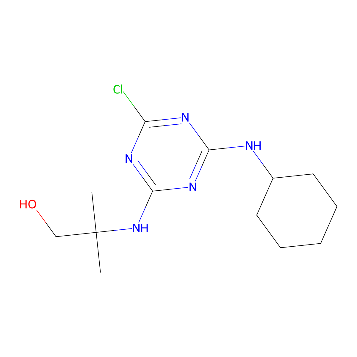 2-[[4-Chloro-6-(cyclohexylamino)-1,3,5-triazin-2-yl]amino]-2-methylpropan-1-ol molecular structure, CAS 487018-65-5