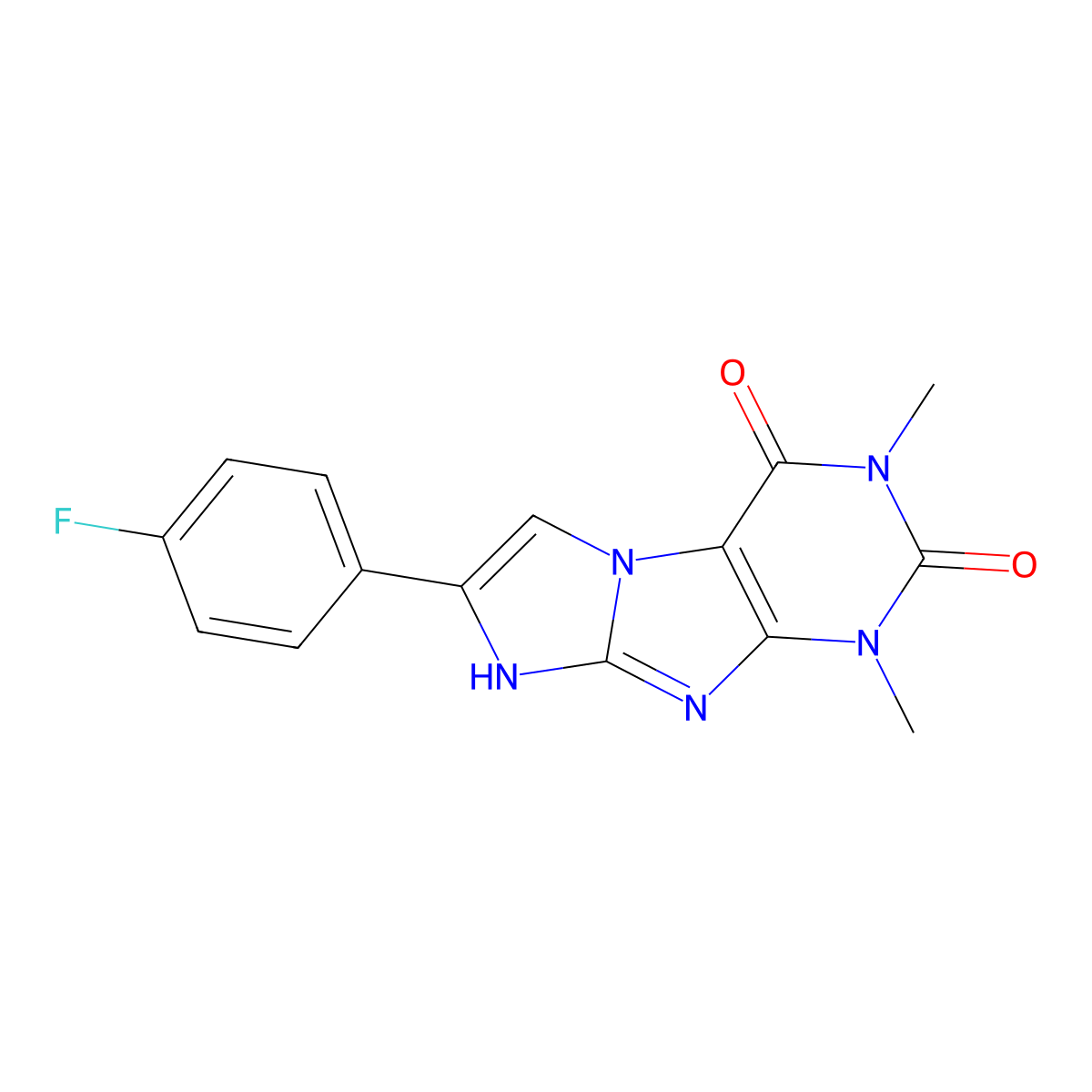 7-(4-fluorophenyl)-1,3-dimethyl-1H-imidazo[2,1-f]purine-2,4(3H,8H)-dione molecular structure, CAS 487019-10-3