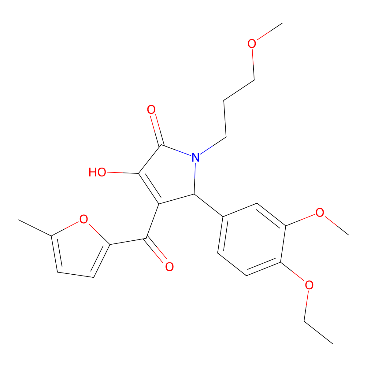 (4E)-5-(4-ethoxy-3-methoxyphenyl)-4-[hydroxy(5-methylfuran-2-yl)methylidene]-1-(3-methoxypropyl)pyrrolidine-2,3-dione molecular structure, CAS 487019-57-8