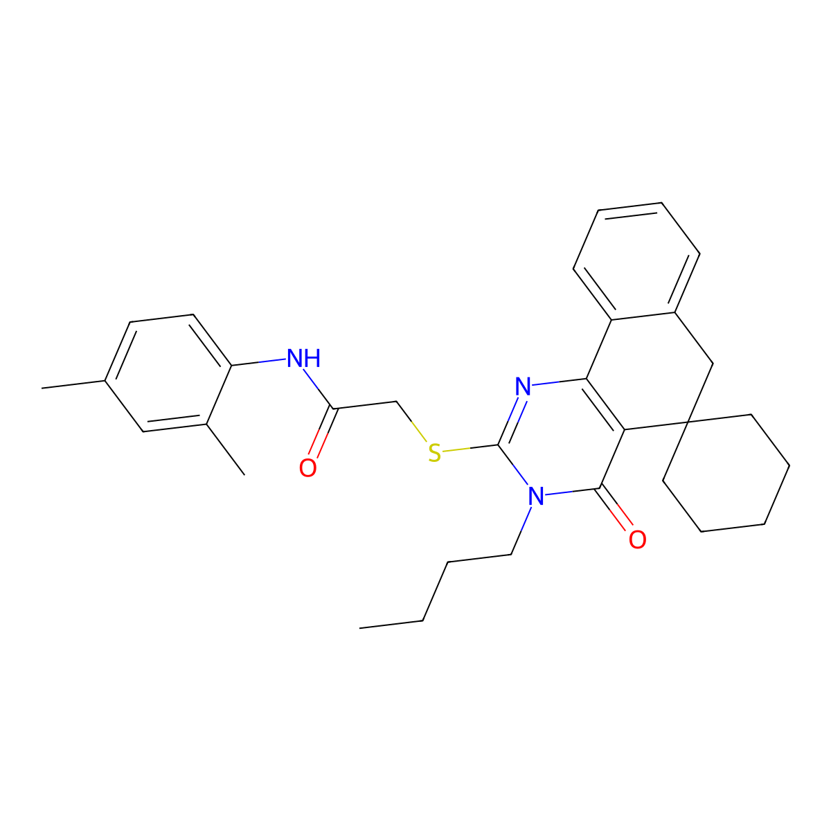2-[(3-butyl-4-oxo-4,6-dihydro-3H-spiro[benzo[h]quinazoline-5,1'-cyclohexan]-2-yl)sulfanyl]-N-(2,4-dimethylphenyl)acetamide molecular structure, CAS 487020-04-2