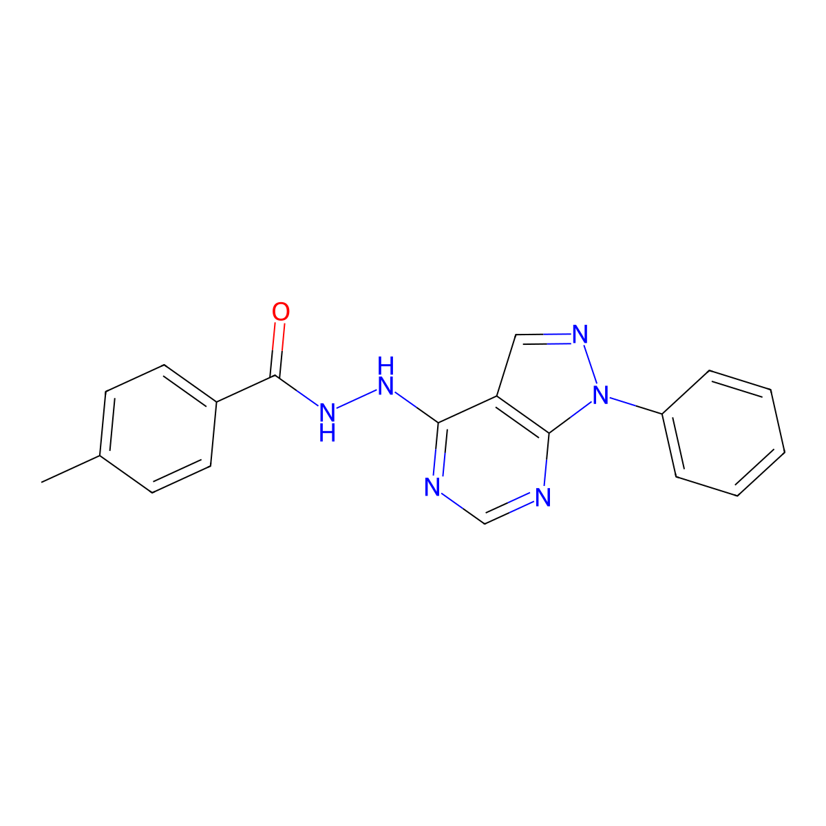 4-methyl-N'-(1-phenyl-1H-pyrazolo[3,4-d]pyrimidin-4-yl)benzohydrazide molecular structure, CAS 487020-79-1