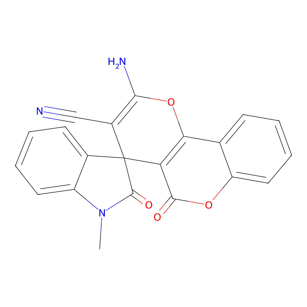 2'-Amino-1-methyl-2,5'-dioxospiro[indole-3,4'-pyrano[3,2-c]chromene]-3'-carbonitrile molecular structure, CAS 487020-85-9