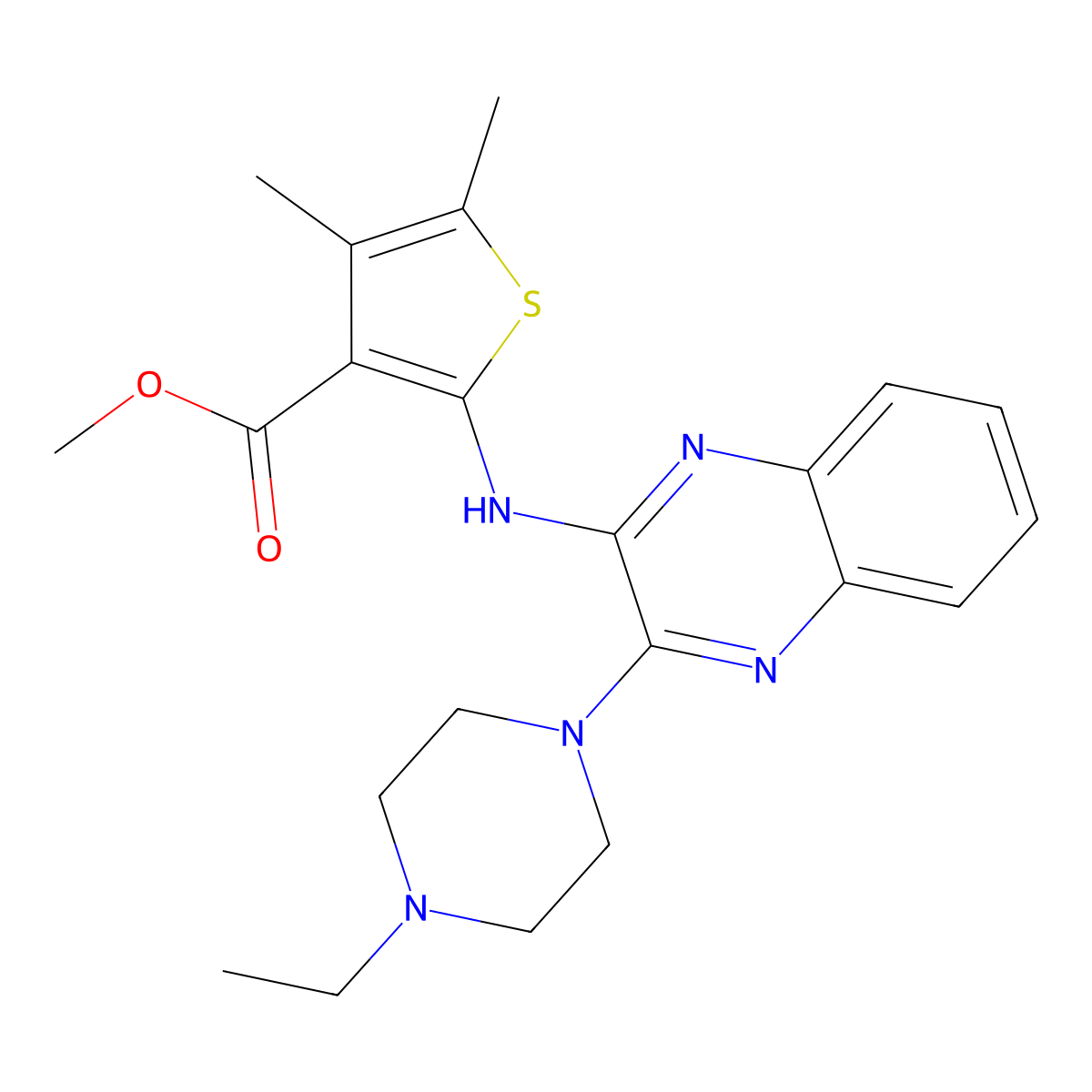 Methyl 2-{[3-(4-ethylpiperazin-1-yl)quinoxalin-2-yl]amino}-4,5-dimethylthiophene-3-carboxylate molecular structure, CAS 487020-96-2