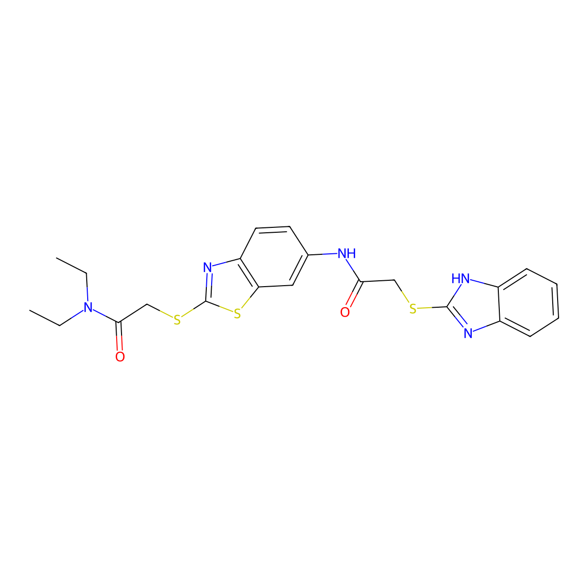 2-(1H-benzimidazol-2-ylsulfanyl)-N-(2-{[2-(diethylamino)-2-oxoethyl]sulfanyl}-1,3-benzothiazol-6-yl)acetamide molecular structure, CAS 487022-26-4