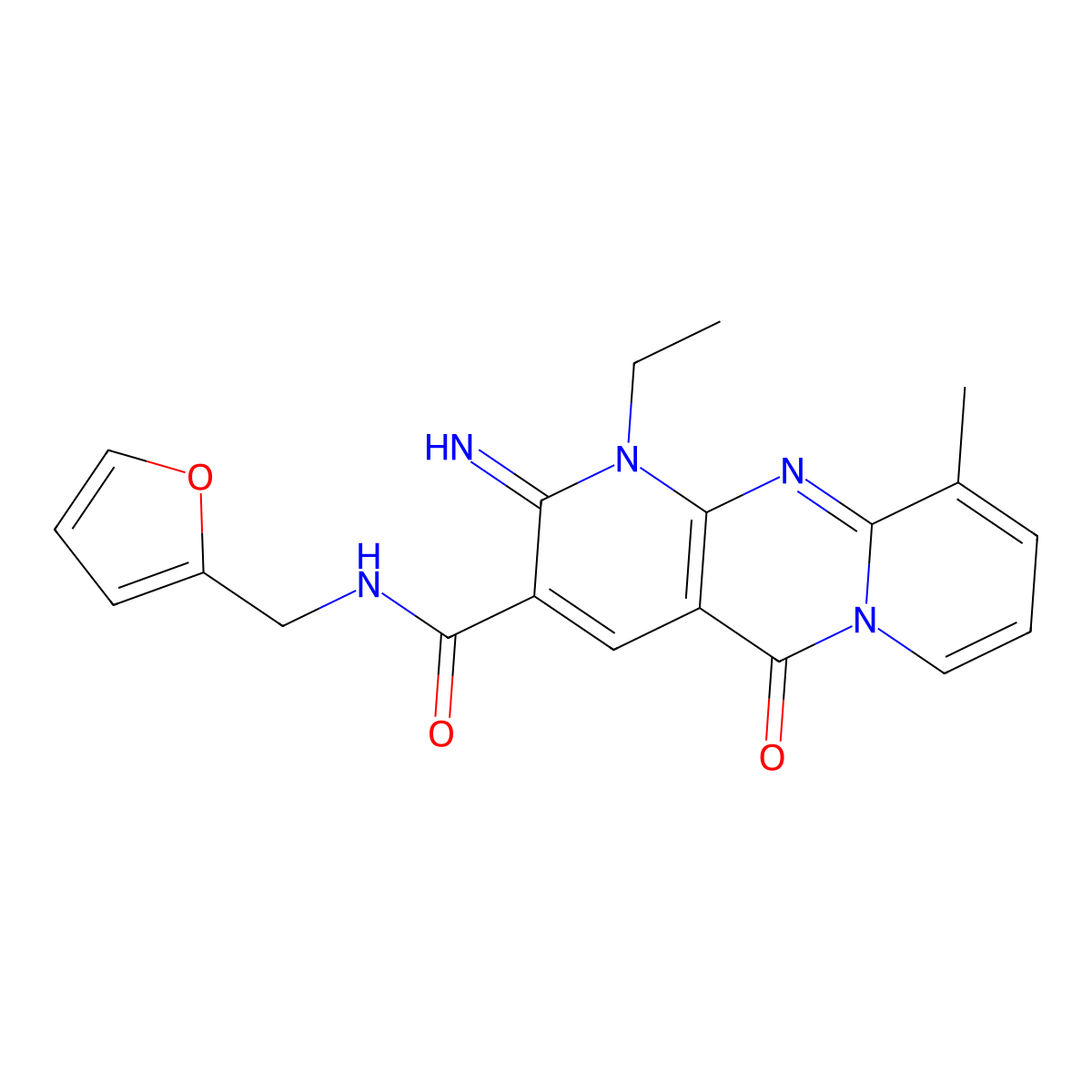 1-Ethyl-N-(2-furylmethyl)-2-imino-10-methyl-5-oxo-1,5-dihydro-2H-dipyrido[1,2-A:2,3-D]pyrimidine-3-carboxamide molecular structure, CAS 487022-36-6
