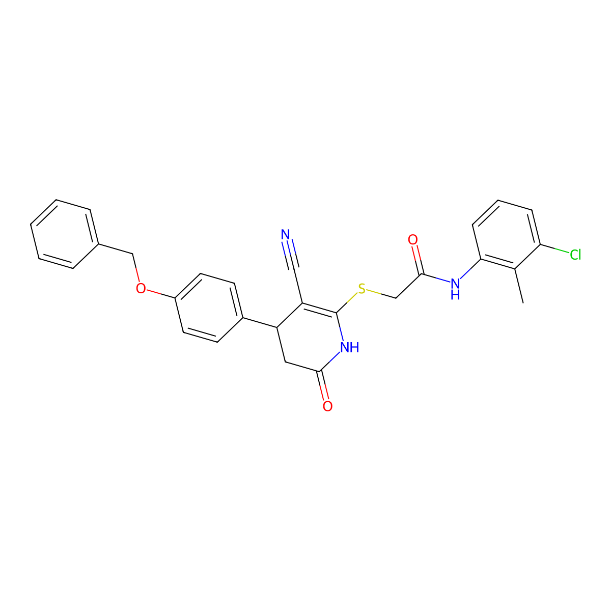 2-({4-[4-(benzyloxy)phenyl]-3-cyano-6-oxo-1,4,5,6-tetrahydropyridin-2-yl}sulfanyl)-N-(3-chloro-2-methylphenyl)acetamide molecular structure, CAS 487022-44-6