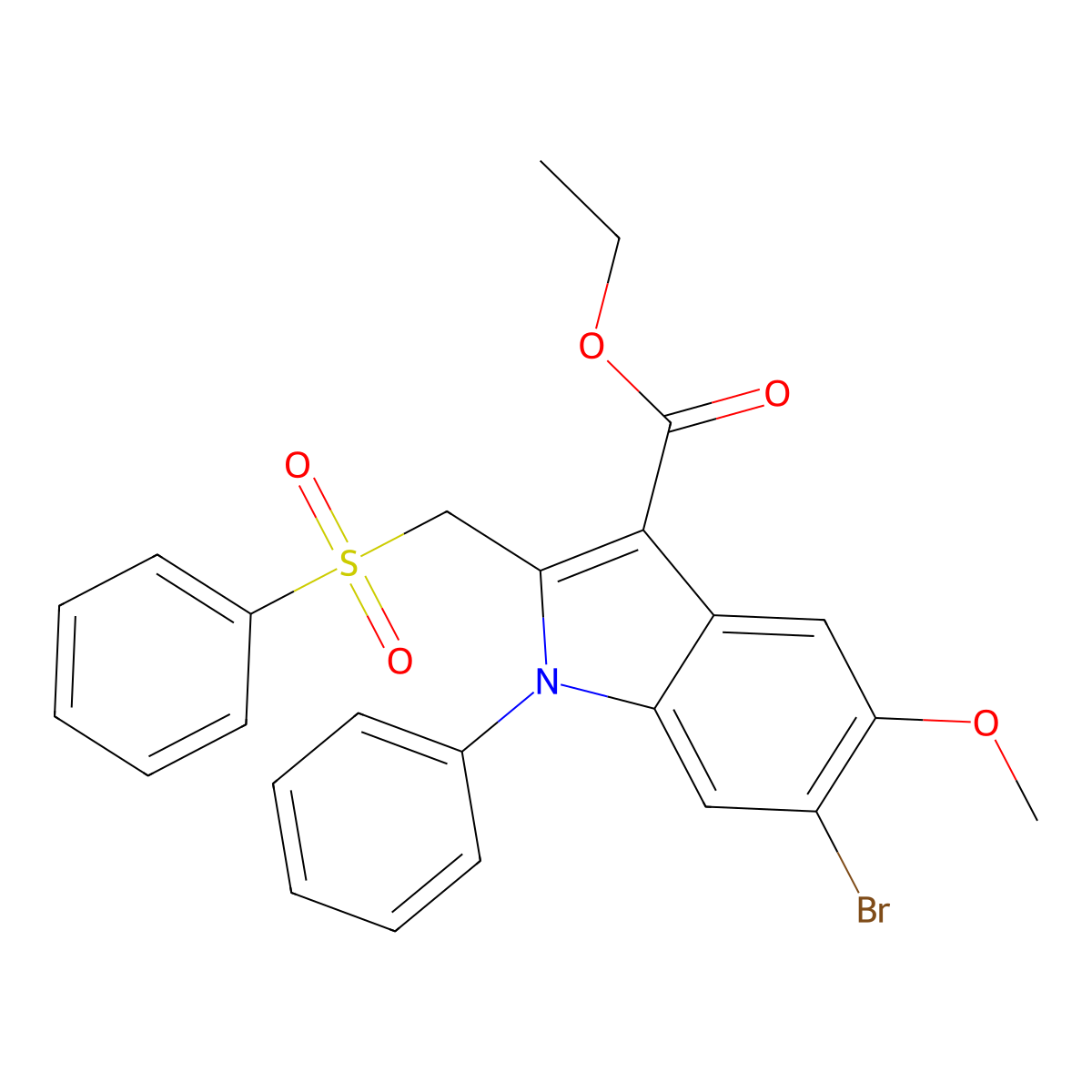 Ethyl 2-(benzenesulfonylmethyl)-6-bromo-5-methoxy-1-phenylindole-3-carboxylate molecular structure, CAS 487022-52-6