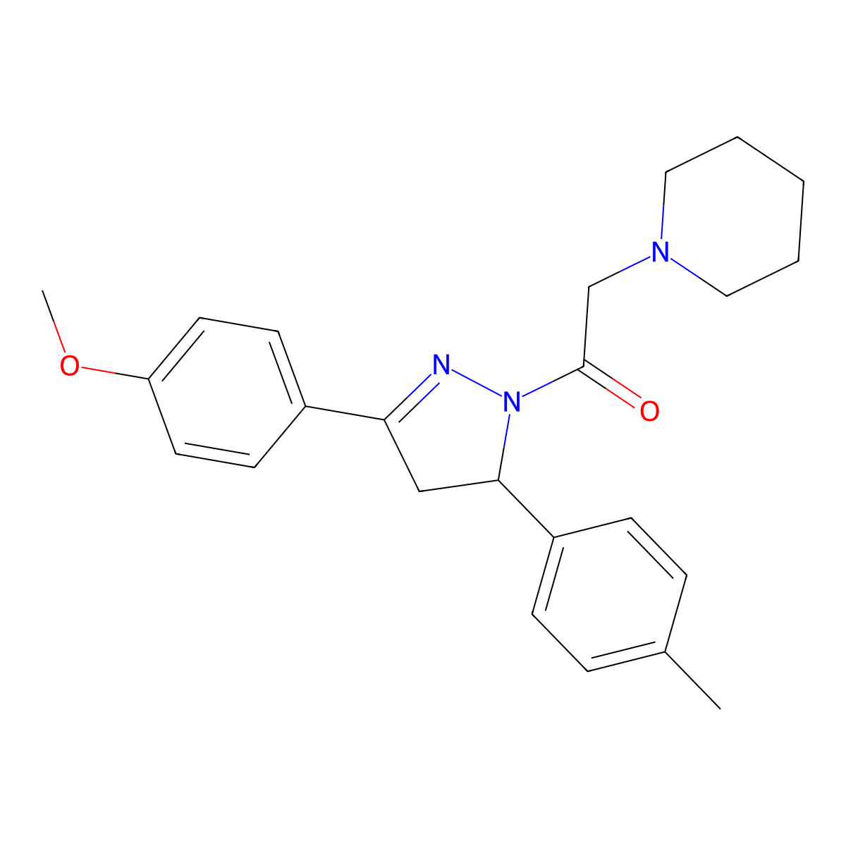1-[5-(4-Methoxyphenyl)-3-(4-methylphenyl)-3,4-dihydropyrazol-2-yl]-2-piperidin-1-ylethanone molecular structure, CAS 487022-63-9