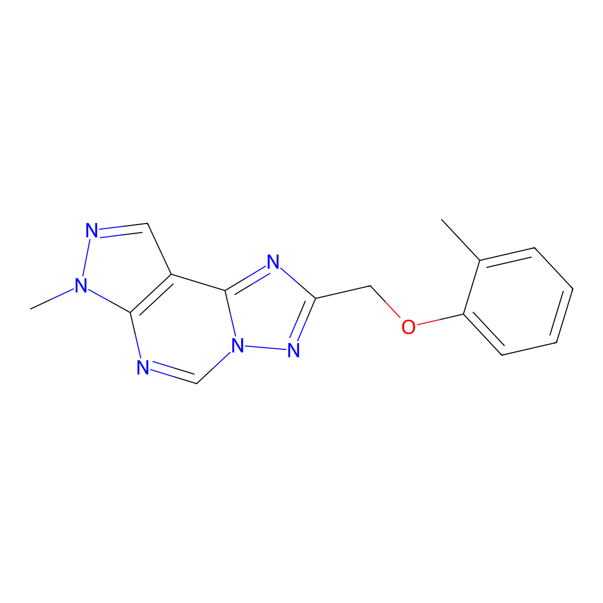 7-methyl-2-((o-tolyloxy)methyl)-7H-pyrazolo[4,3-e][1,2,4]triazolo[1,5-c]pyrimidine molecular structure, CAS 487022-95-7