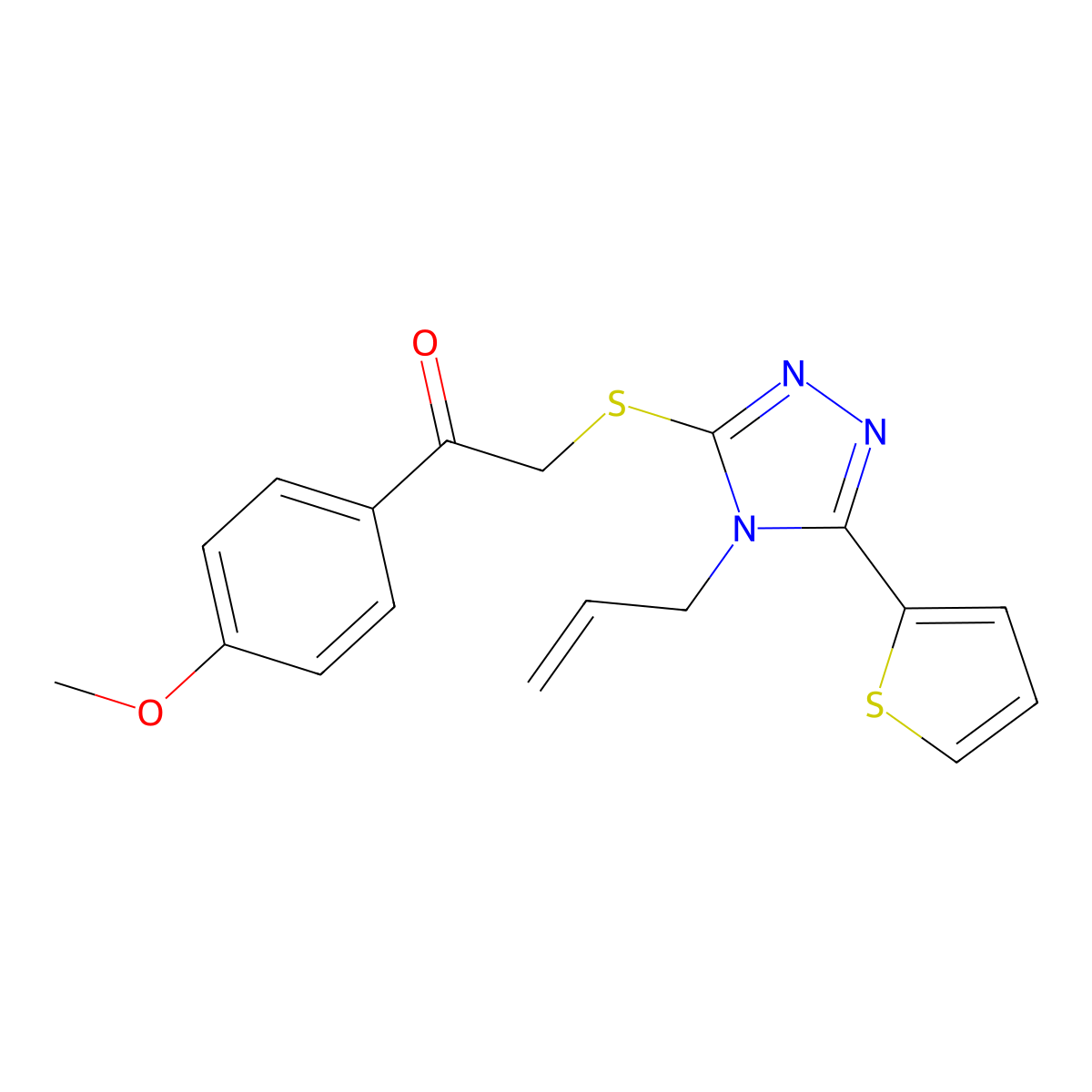 1-(4-methoxyphenyl)-2-{[4-(prop-2-en-1-yl)-5-(thiophen-2-yl)-4H-1,2,4-triazol-3-yl]sulfanyl}ethanone molecular structure, CAS 487023-72-3