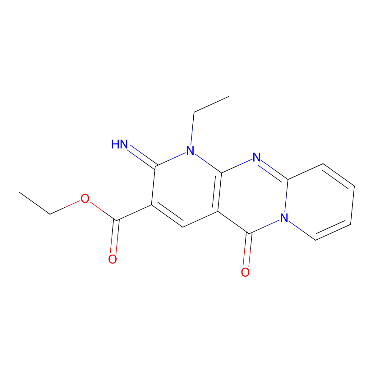 Ethyl 1-ethyl-2-imino-5-oxo-1,5-dihydro-2H-dipyrido[1,2-A:2,3-D]pyrimidine-3-carboxylate molecular structure, CAS 487024-26-0