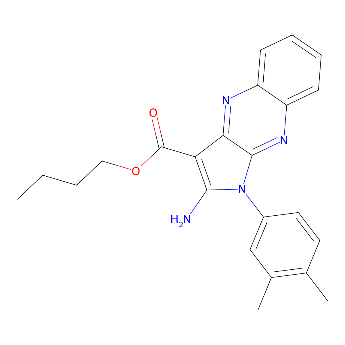butyl 2-amino-1-(3,4-dimethylphenyl)-1H-pyrrolo[2,3-b]quinoxaline-3-carboxylate molecular structure, CAS 487024-29-3