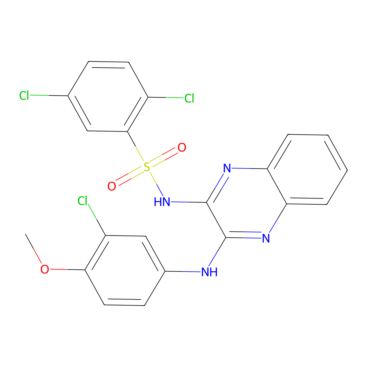 2,5-dichloro-N-[(2Z)-3-[(3-chloro-4-methoxyphenyl)amino]quinoxalin-2(1H)-ylidene]benzenesulfonamide molecular structure, CAS 487024-67-9
