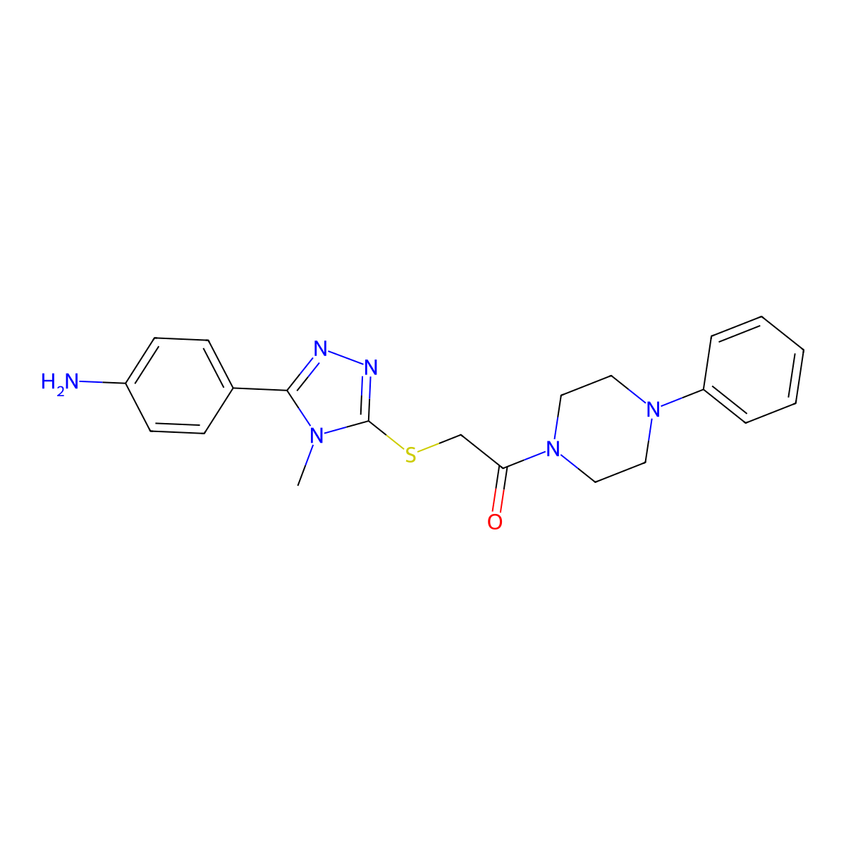 2-{[5-(4-aminophenyl)-4-methyl-4H-1,2,4-triazol-3-yl]sulfanyl}-1-(4-phenylpiperazin-1-yl)ethanone molecular structure, CAS 487025-84-3