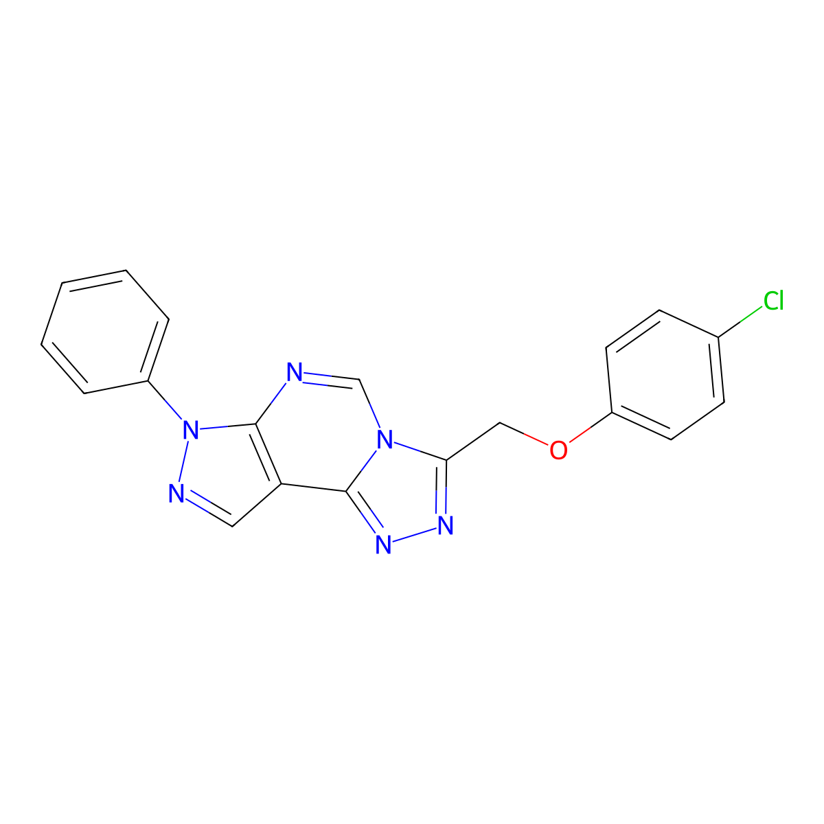 4-chlorophenyl (7-phenyl-7H-pyrazolo[4,3-e][1,2,4]triazolo[4,3-c]pyrimidin-3-yl)methyl ether molecular structure, CAS 487026-22-2