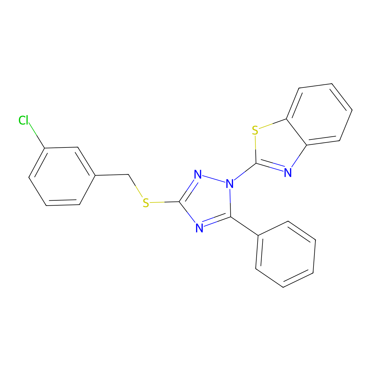 2-{3-[(3-chlorobenzyl)sulfanyl]-5-phenyl-1H-1,2,4-triazol-1-yl}-1,3-benzothiazole molecular structure, CAS 487026-70-0