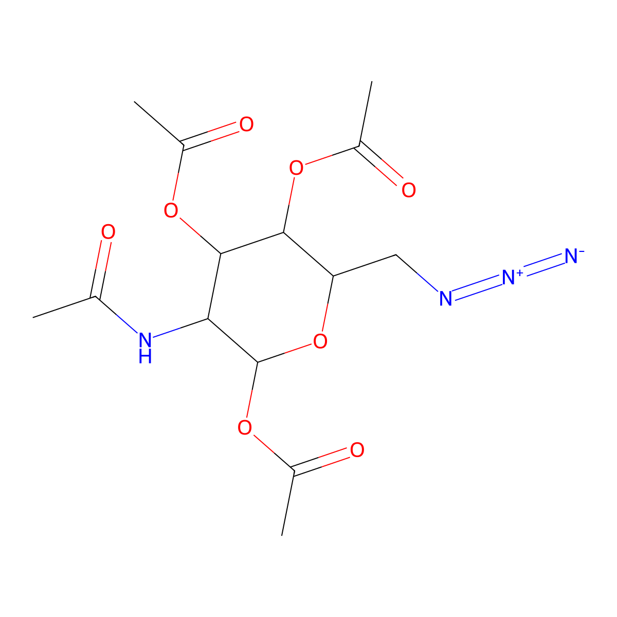 (3R,4R,5R,6R)-3-Acetamido-6-(azidomethyl)tetrahydro-2H-pyran-2,4,5-triyl triacetate molecular structure, CAS 487027-19-0