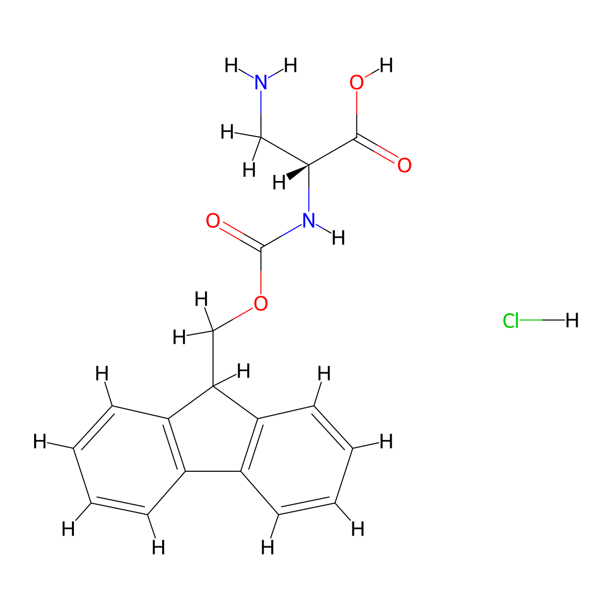 (R)-2-((((9H-Fluoren-9-yl)methoxy)carbonyl)amino)-3-aminopropanoic acid hydrochloride molecular structure, CAS 487027-89-4
