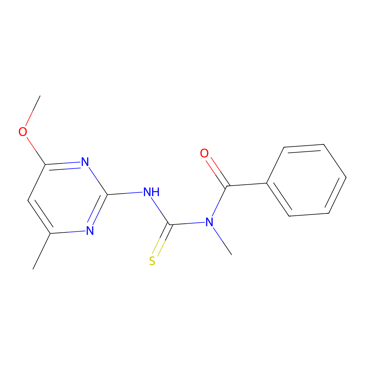 N-[(4-methoxy-6-methylpyrimidin-2-yl)carbamothioyl]-N-methylbenzamide molecular structure, CAS 487030-09-1