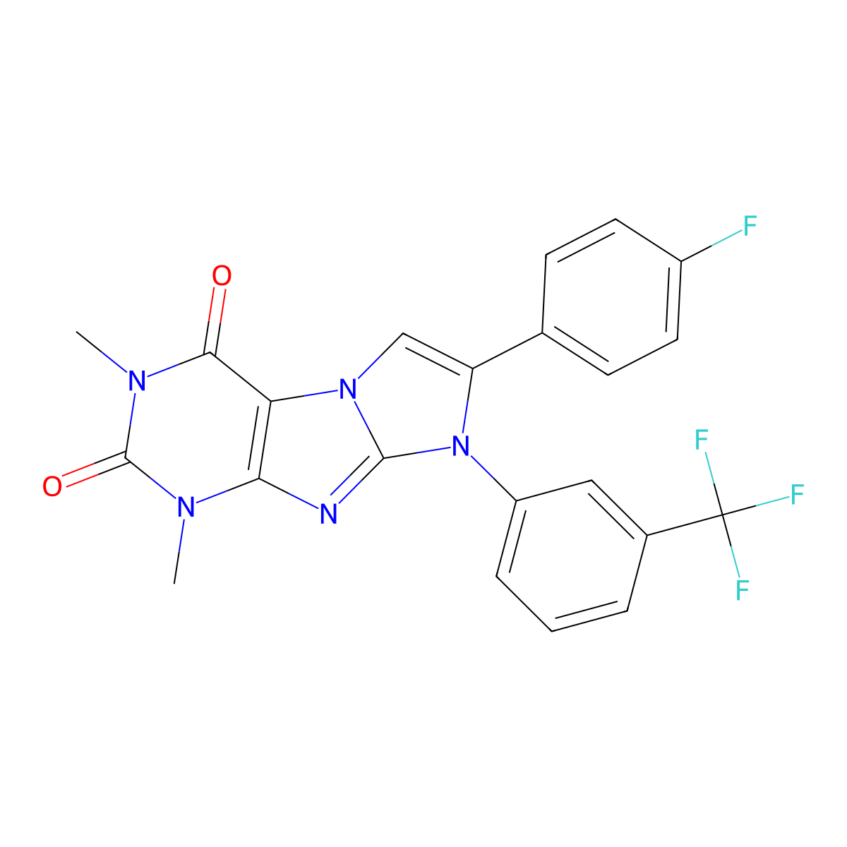 7-(4-Fluorophenyl)-2,4-dimethyl-6-[3-(trifluoromethyl)phenyl]purino[7,8-a]imidazole-1,3-dione molecular structure, CAS 487030-17-1