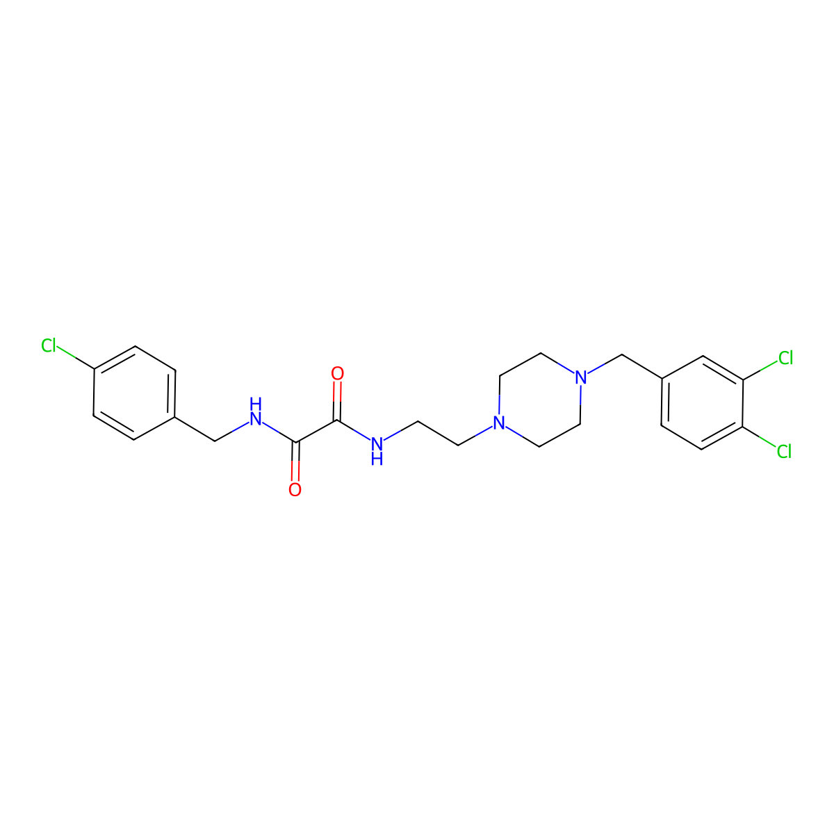 N'-[(4-chlorophenyl)methyl]-N-[2-[4-[(3,4-dichlorophenyl)methyl]piperazin-1-yl]ethyl]oxamide molecular structure, CAS 487030-76-2