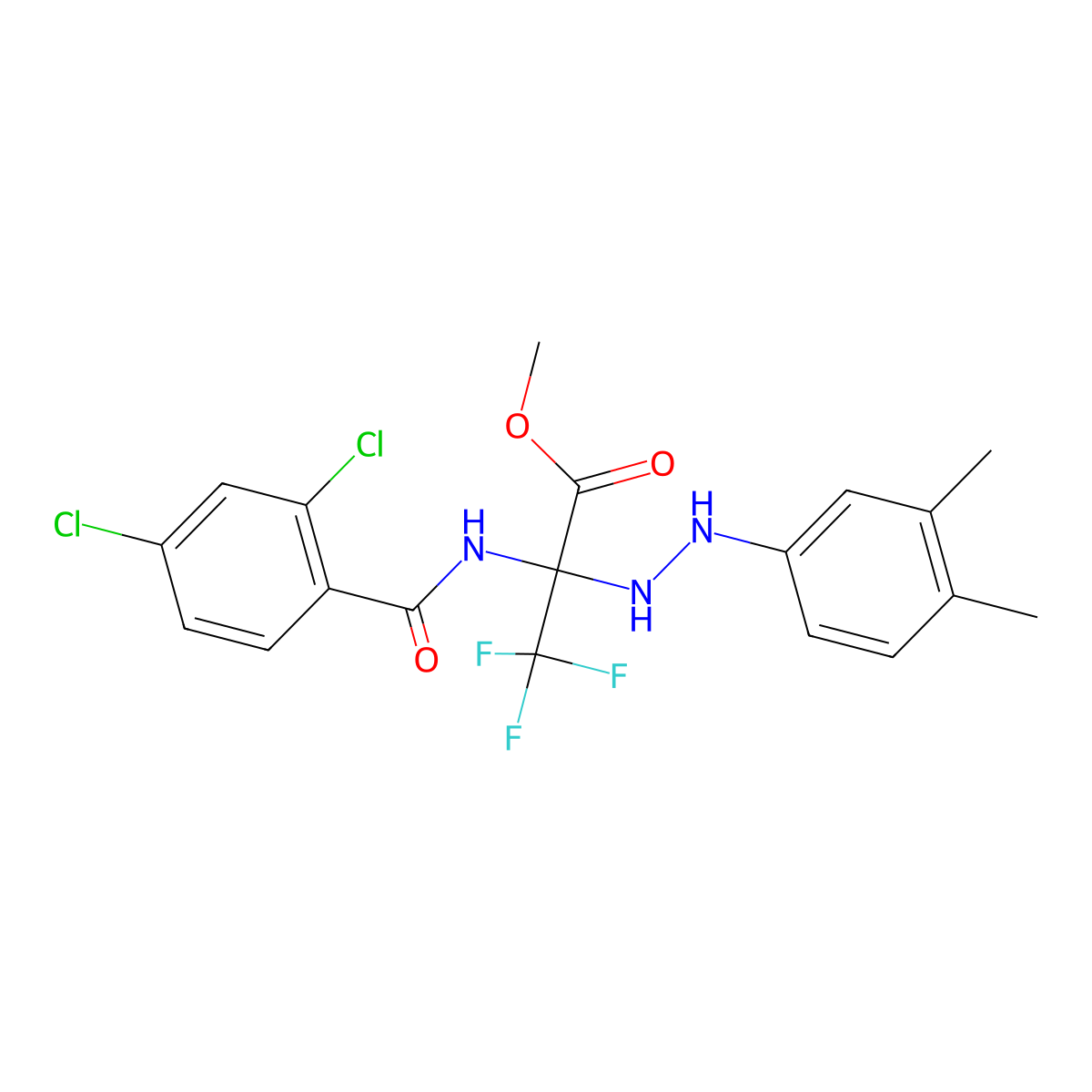 Methyl 2-[(2,4-dichlorobenzoyl)amino]-2-[2-(3,4-dimethylphenyl)hydrazinyl]-3,3,3-trifluoropropanoate molecular structure, CAS 487030-77-3