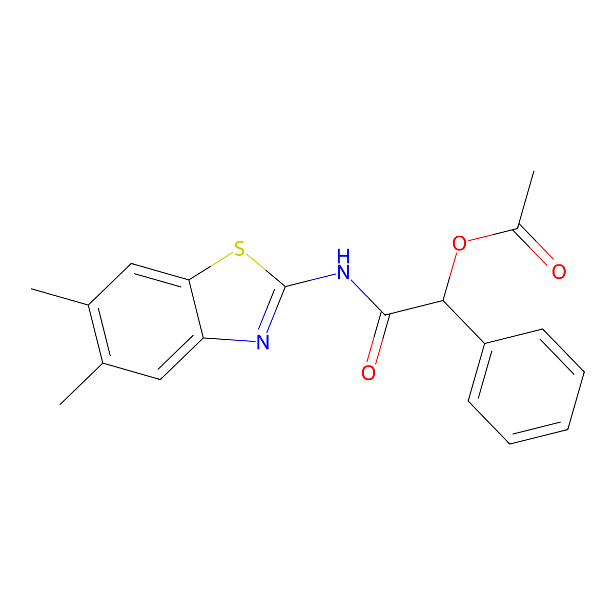 2-[(5,6-Dimethyl-1,3-benzothiazol-2-yl)amino]-2-oxo-1-phenylethyl acetate molecular structure, CAS 487030-90-0